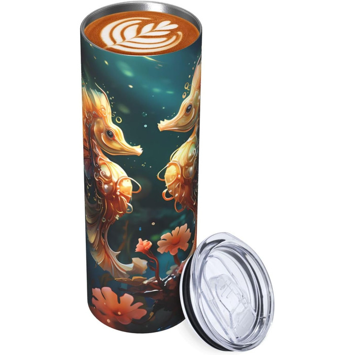 Кухоль з прямою трубочкою, мила пара морських коників, друкований дизайн, дорожній кухоль, підходить для кемпінгу, офісу та дому, 590 мл