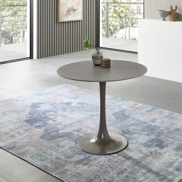 Круглий обідній стіл JOSH під мармур, сірий - Винятковий обідній стіл з металевим каркасом для кухні та їдальні - 90 x 75 x 90 см (Ш/В/Г)
