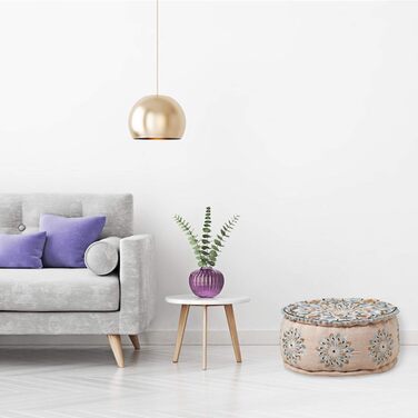 Круглий бавовняний пуф Azet -2- ø 50 см з наповнювачем Підлогова подушка, подушка в східному стилі Вишитий пуф, табурет, пуф для ніг як східний декор