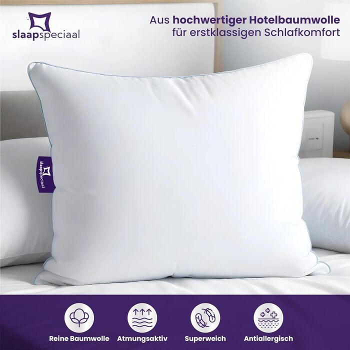 Подушка 60x70 см - Бавовняний чохол для подушки Комплект з 2 шт., Ергономічна подушка для сну середньої жорсткості Підтримує голову та шию - Активна циркуляція повітря 70 x 60 см