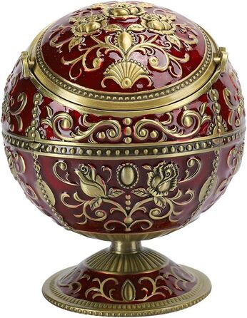 Попільничка Jaxenor Retro Globe з кришкою - старовинний дизайн квітки троянди, аксесуари для куріння з цинкового сплаву винно-червоного кольору