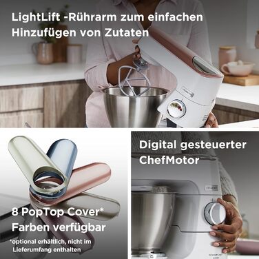 Кухонна машина Kenwood Titanium Chef Baker з вагами, набором для кондитерів (3 предмети) та чашею з нержавіючої сталі 5 л, 1200 Вт, білий (KVC65.001WH)