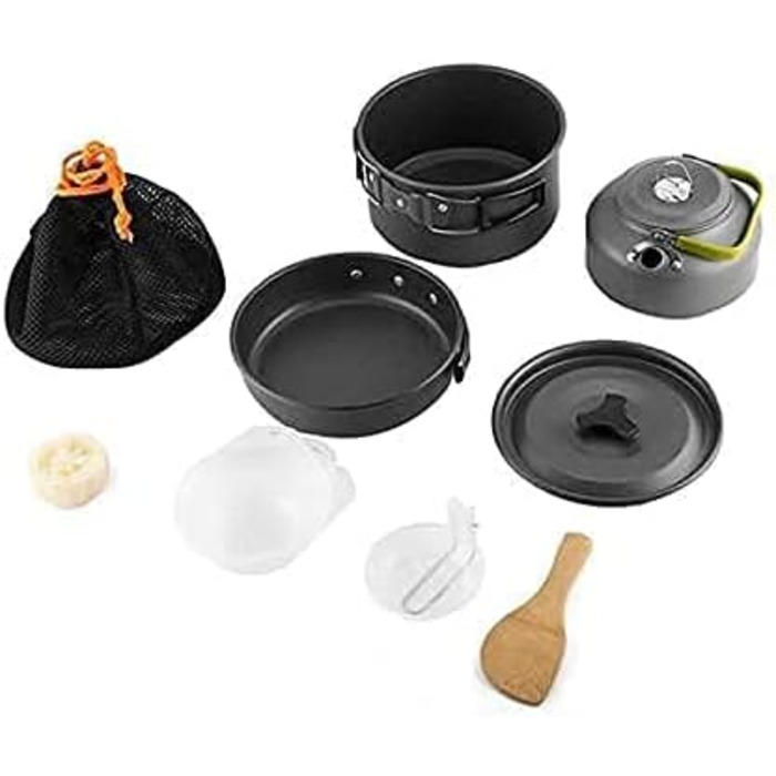 Набір посуду Qtiwe з 10 предметів, горщики для пікніка, набір посуду для кемпінгу, походів на свіжому повітрі, пікніків, барбекю, складні горщики для кемпінгу, сертифіковані FDA