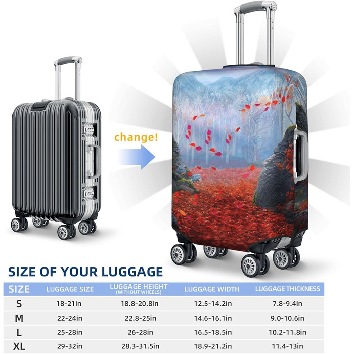 Чохол для валізи Червоне листя, камяний мох - еластичний захист від подряпин та пилу, чорний, розмір 85