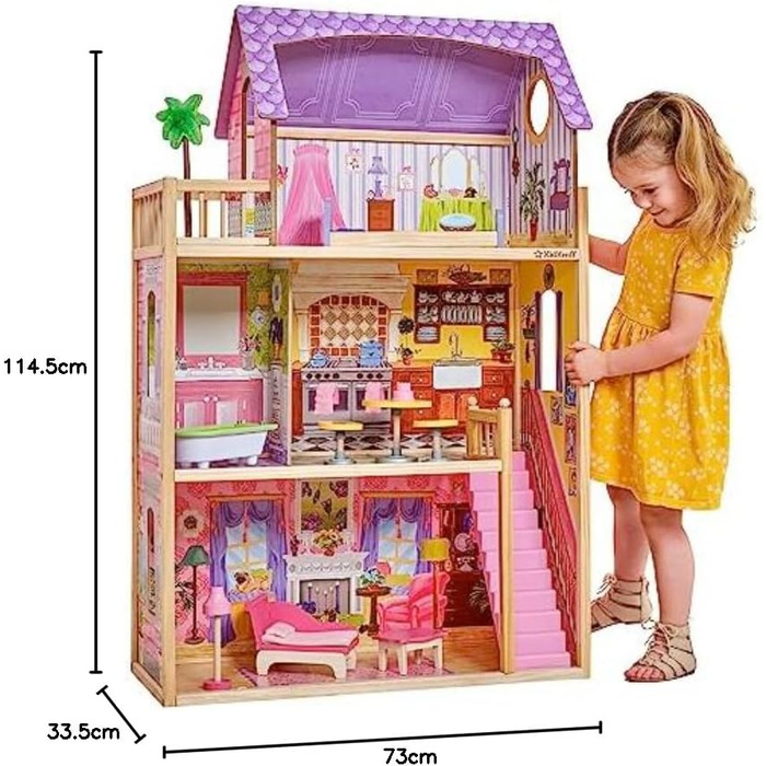 Дерев&39яний ляльковий будиночок KidKraft Kayla з меблями та аксесуарами, 3-рівневий ігровий набір для ляльок 12 дюймів, іграшка для дітей віком від 3 років, 65092 - ексклюзивно на Storeo