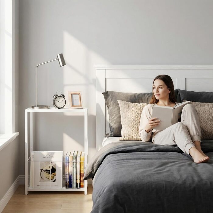 Вузькі приставні столики, столики для дивана з полицею для журналів, компактний дизайн для невеликих кімнат, вітальні, спальні або офісу, 18 x 43 x 60 см, білий