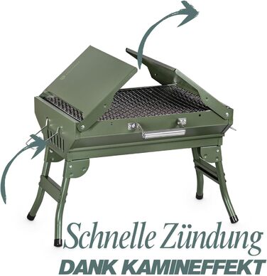 Портативний кемпінговий гриль, складний вугільний гриль, настільний вугільний гриль для подорожей 45x31 см, настільний кемпінговий гриль для приготування їжі на свіжому повітрі, кемпінгу та пікніків (армійський зелений)