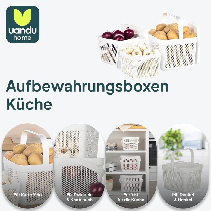Набір із 3 ящиків для зберігання картоплі uandu Ящик для картоплі на кухню, ящик для цибулі та часнику, кухонний органайзер, білий набір із 3 предметів (5 л 8 л 12 л)
