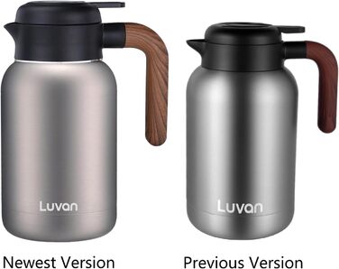 Кавник Luvan 2L з нержавіючої сталі 316 з подвійними стінками та вакуумною ізоляцією, термос для кави, кавовий поршень для термоса, ізольований горщик для соку/молока/чаю (сріблястий)