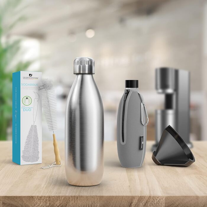 Преміальна пляшка з нержавіючої сталі 1 л дуже велика сумісна з SodaStream Duo - Безпечна для вуглекислого газу - Можна мити в посудомийній машині - Пляшка для пиття з нержавіючої сталі