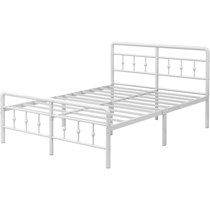 Металеве ліжко EMODA 140 x 200 см з узголів&39ям та узніжжям, каркас ліжка заввишки 46 см, міцний каркас ліжка, легке складання, безшумне, біле DE 140 x 200 см Біле