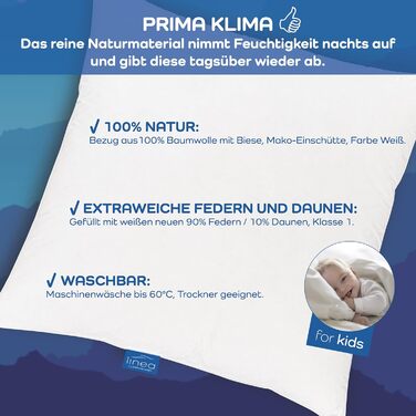 Дитяча плоска подушка LINEA від Bhmerwald, 90 пух/10 пір&39я, 40x60 см, підходить для алергіків, можна прати при температурі до 60C, виготовлено в Німеччині