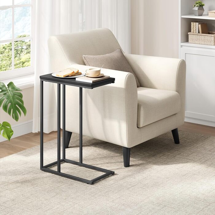 Журнальний столик WOLTU, С-подібний, стіл для вітальні з металевим каркасом, диванний столик, журнальний столик, для кави та ноутбука, 45 x 63,5 x 25 см, чорний, комплект з