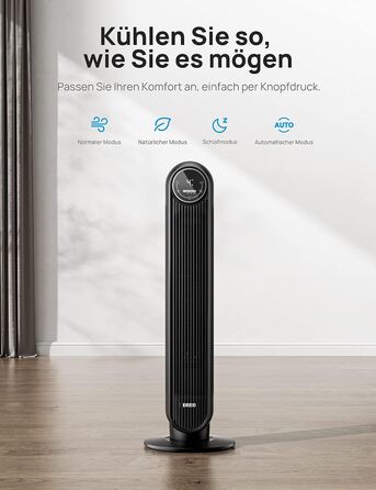 ДБ Тихий баштовий вентилятор, швидкість 7,3 м/с 4 рівні швидкості 4 режими 8 годин таймер 90 коливальні вентилятори з дистанційним