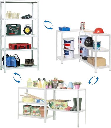 Стелаж SimonRack для важких умов експлуатації, металевий стелаж 200x100x50, підвальний стелаж, вантажопідйомність 100 кг, 5 полиць, білий - Comfort