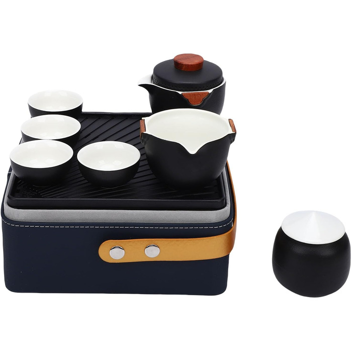 Портативний набір для чаювання в стилі гунфу, керамічний чайник з дорожнім чохлом та чашками для активного відпочинку та офісу