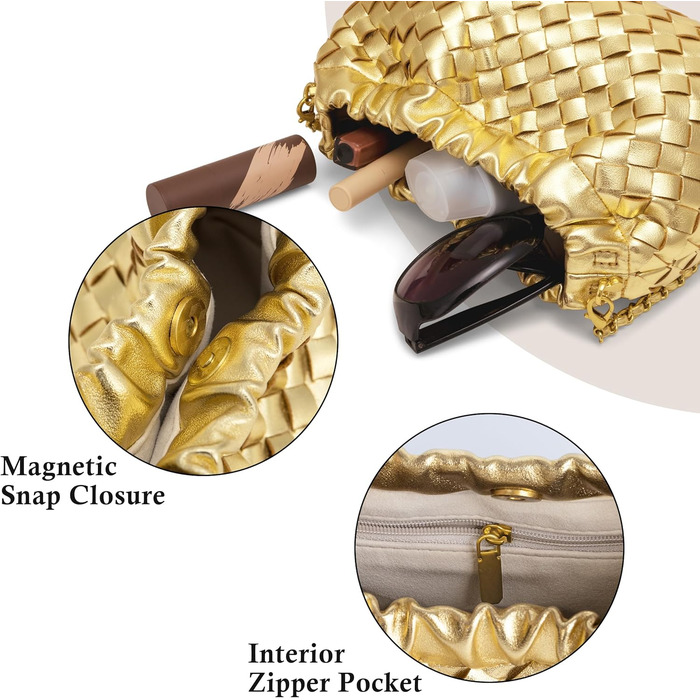 Жіноча сумка-кросбоді Joryin, плетіна, вечірня сумочка, модна сумка-клатч Дамплінг, сумка-хобо Хмара з плетеної шкіри, золота