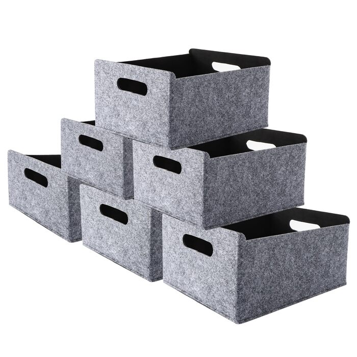 Набір кошиків з фетру JMIATRY, 6 предметів, 325x15 см, коробка для зберігання з фетру, сірий фетр, для полиць, шаф, офісу