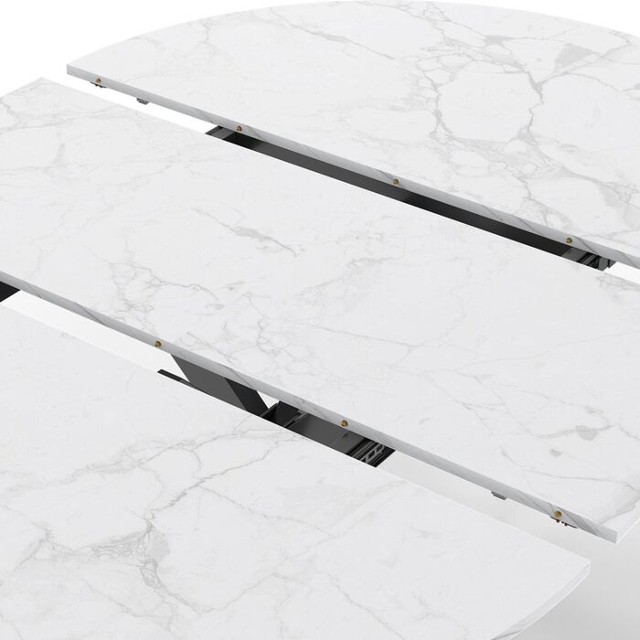 Розкладний круглий обідній стіл ALIX, 4-8 осіб, ніжки-павуки, металевий, чорний, стільниця під мармур, Аляска, 110-150 см