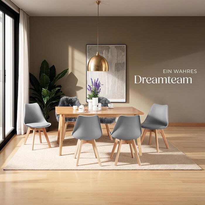 Обідні стільці tectake, комплект з 4 шт. , стільці з черепашковими сидінням, сучасні кухонні стільці, меблі в скандинавському стилі для вітальні, їдальні, кухні та офісу - сірі, комплект з 4 шт. Frederikke II - сірий