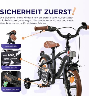 Дитячий велосипед Volare Black Cruiser 12 35 років Ручне та ножне гальмо, знімні бічні колеса, захист ланцюга та світловідбивачі Регульоване сідло Подарунок для дівчаток та хлопчиків