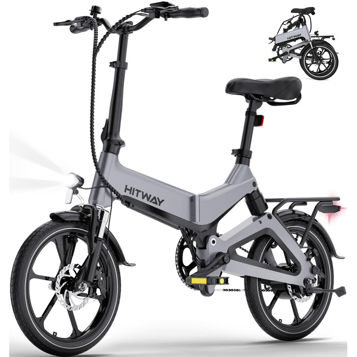 Складаний електровелосипед 16 дюймів, Електричний велосипед з акумулятором 36 В/7,8 Аг, Двигун 250 Вт 25 км/год, Запас ходу 35-70 км, Міський складаний електровелосипед Pedelec для дорослих та молоді, сірий