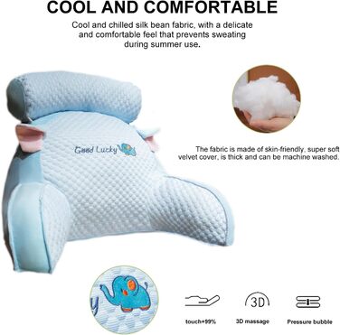 Подушка для читання, подушка для спини з підлокітниками, подушка для читання для ліжка, подушка для спинки крісла-ліжка, підтримка спини, подарункові подушки для читання, роботи та ігор (блакитний оксамит, 75 * 50 см)