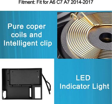 Автомобільний зарядний пристрій, Автомобільний бездротовий зарядний пристрій Підлокітник Кришка для зберігання Зарядка ABS 15W Бездротова автомобільна зарядна панель підходить для A6 C7 A7 2014-2017