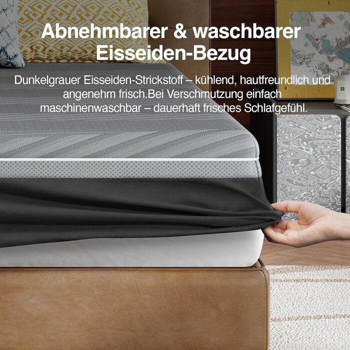 Матрац Novilla Coolmax 140x200 см 7-зонний матрац з холодної піни з гелем та зеленим чаєм, з охолоджувальною тканиною, H3 та H4 середньої жорсткості, висота 30 см, сертифікований Oeko-Tex, дихаючий чохол, який можна прати, 140 x 200 см 30 см