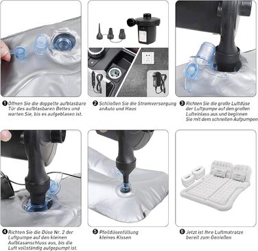 Надувний матрац для автомобіля позашляховика - потовщений та покращений кемпінговий матрац для заднього сидіння/багажника з електричним насосом, побутовий адаптер, 2 подушки 2 підставки для ніг, білий