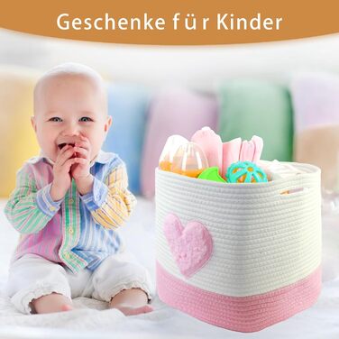 Кошик для зберігання, 28 x 28 x 28 см, квадратні плетені кошики з бавовняної мотузки, маленькі плетені кошики для сортування, для дитячих кімнат, офісів, декоративні. (Набір з 2 шт., Рожеве серце) Набір з 2 Рожевих сердець