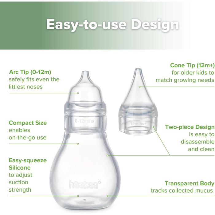 Силіконовий назальний аспіратор haakaa baby Безпечний дитячий засіб для чищення носа Шприц з грушами для носа Easy-Squeeze, Baby N