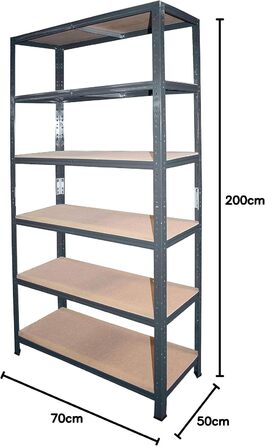 Надміцний домашній стелаж, антрацитовий/металевий стелаж з 6 полицями/металевий стелаж для підвалу, гаражний стелаж, стелаж для майстерні або стелаж для зберігання/змішаний металевий стелаж з вантажопідйомністю 145 кг В 200см / Ш 70см / Г 50см, 200x70x50