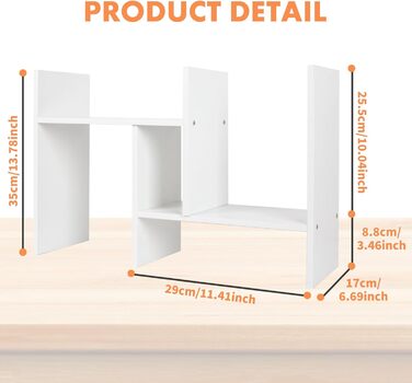 Регульована настільна полиця powerking, дерев&39яна книжкова полиця, органайзер для зберігання на столі, стійка для полиць, розширювана подвійна H-подібна книжкова полиця, білий колір 2432-білий