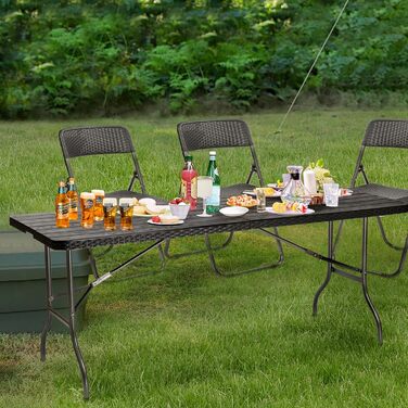 Буфетний стіл Sekey, розкладний стіл, 1875,5x73 см, кемпінговий стіл з вигляду ротанга, стіл для вечірки, розкладний стіл, садовий стіл з ручкою для перенесення для саду, балкону, тераси, антрацит