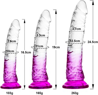Градієнтний прозорий фіолетовий комбінований фалоімітатор на присосці 3 розміри (малий, середній, великий), без яєць, гра без використання рук, анальний та вагінальний секс. Реалістичний пеніс для початківців та досвідчених користувачів.
