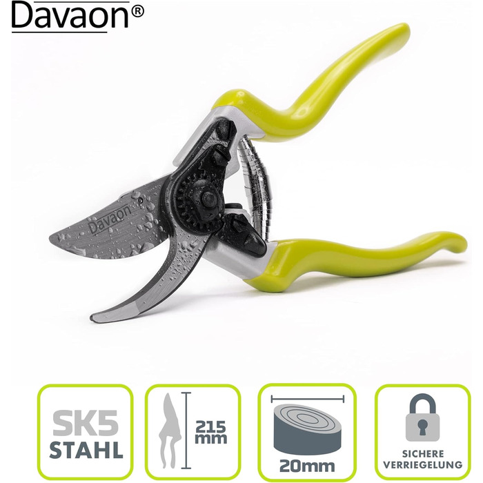 Професійні садові ножиці Davaon з двостороннім механізмом - Ручні ножиці для живоплоту з м&39якою рукояткою та регульованою шириною ручки для точного зрізання - Ножиці для дерев та садові ножиці - Преміальний садовий інструмент Класичні садові ножиці з дв