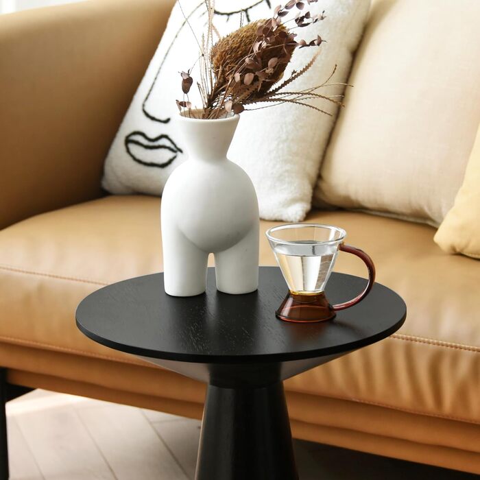Круглий журнальний столик, чорний дерев&39яний журнальний столик, невеликий круглий журнальний столик для вітальні, вузький круглий журнальний столик як тумба біля ліжка або столик до дивана, сучасні фермерські меблі грибоподібної форми, Ø3450 см
