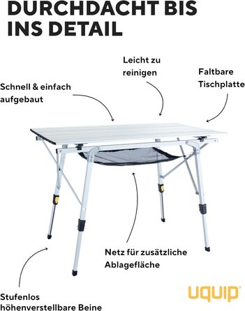 Кемпінговий стіл Uquip Variety M Silver I 53 x 46 x 90 см I Компактний розкладний стіл вантажопідйомністю 30 кг I Міцний розкладний стіл з алюмінію I Портативний вуличний стіл для кемпінгу, пікніків, фестивалів та саду