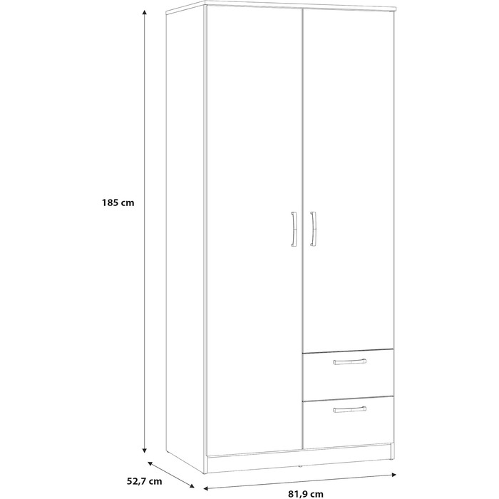 Шафа 82, шафа Scandi з 2 дверима та 2 шухлядами, інженерна деревина, оздоблення Artisan Oak, ширина 81,9 см, висота 185 см, глибина 52,7 см. Шафа Artisan Oak, 2 двері з 2 шухлядами