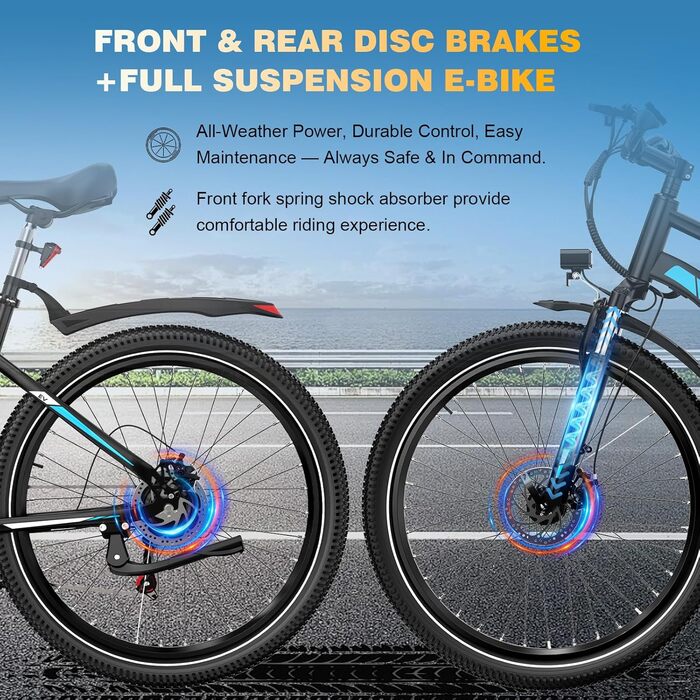 Електровелосипед EVERCROSS EK15 для дорослих, 27,5-дюймові електровелосипеди - додаток, двигун 250 Вт, акумулятор 36 В 13 Аг, 15/20/25 км/год, 7-ступінчаста коробка передач, міський електричний гірський велосипед для унісекс, чорно-синій