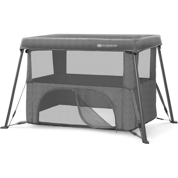 Дитяче ліжечко Kinderkraft CAMI 3-в-1, дорожнє ліжечко для малюків від народження до 3 років, функція манежу, легке компактне складання, дорожній рюкзак у комплекті, два рівні, сірий