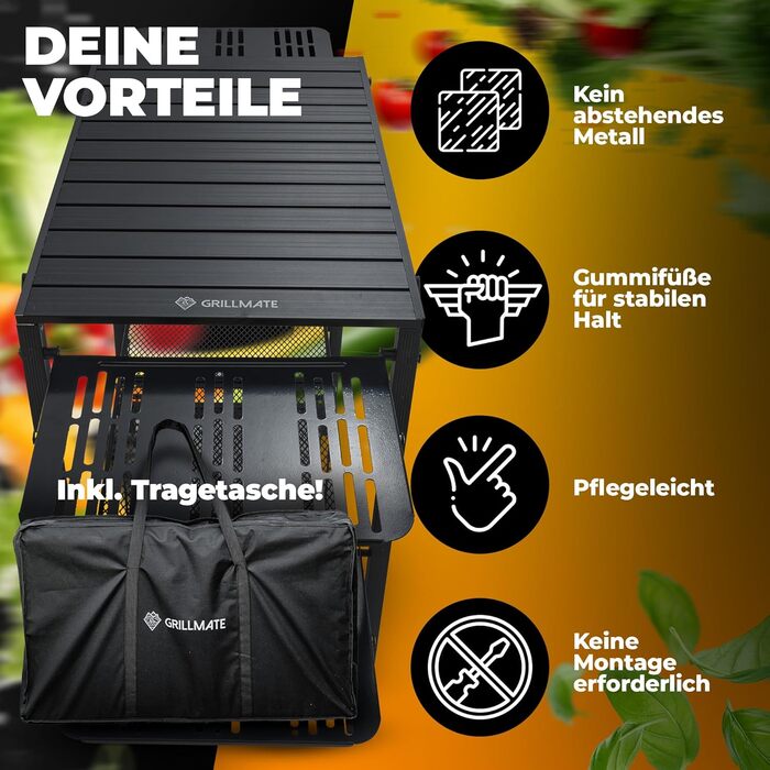 Складаний стіл для гриля на відкритому повітрі, стійкий до погодних умов Бічний стіл для гриля, стіл для гриля, балкону, кемпінгу, саду Складана кемпінгова кухня з іржостійкого алюмінію вантажопідйомність 50 кг, включаючи сумку для перенесення