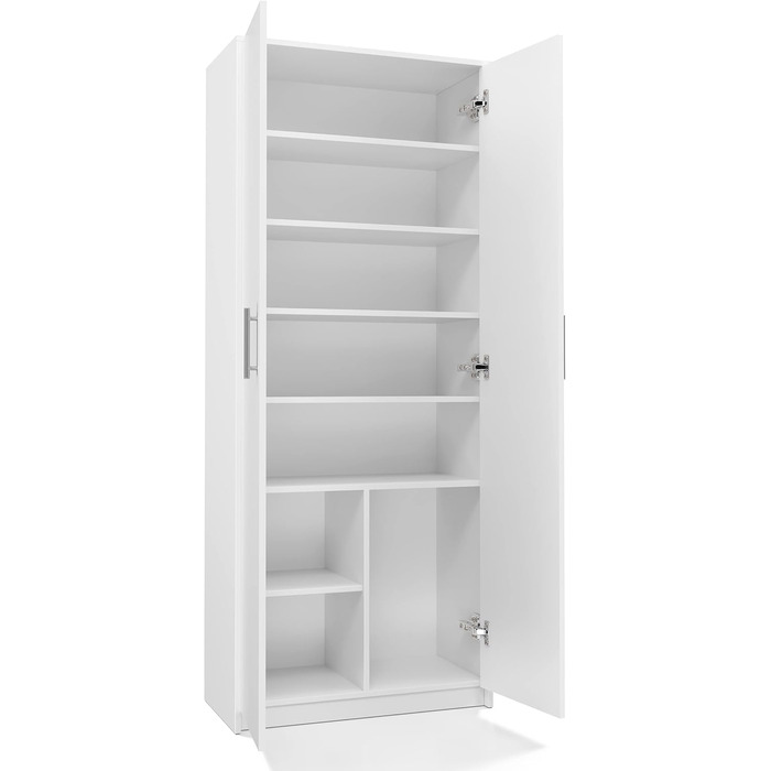 Багатофункціональна шафа Home Collective, біла, ширина 74 см, висота 180 см, з шістьма полицями та додатковим відділенням, картотечна шафа, побутова шафа, органайзер з МДФ