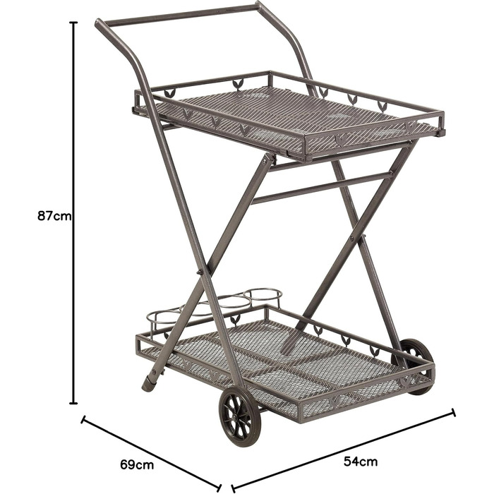 Візок для подачі Тулуза залізний сірий, кухонний візок зі знімним піддоном, візок з 4 тримачами для пляшок, сталь з пластиковим покриттям, стійкий до погодних умов і легко чиститься