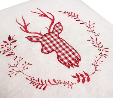 Бежева соснова подушка з вишивкою оленя, розмір 40х40 см, наповнена сосновою стружкою зі швейцарської сосни (червоного кольору)