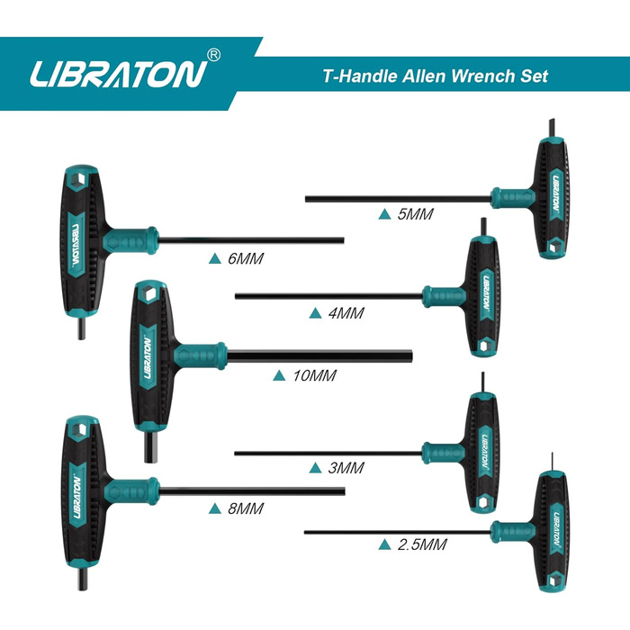 Набір гайкових ключів LIBRATON з Т-подібною ручкою, набір метричних викруток з Т-подібною ручкою 7 шт. , 2,5-10мм, шестигранні ключі з хрестоподібними ручками