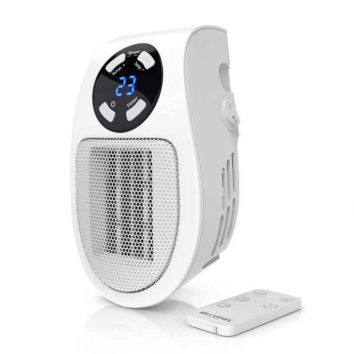 Підключається до мережі вентилятор-обігрівач з пультом дистанційного керування - Міні-керамічний обігрівач з термостатом - Контроль температури та захист від перегріву - Підключається до мережі вентилятор-обігрівач - Ванна кімната/Спальня - Енергозбережен