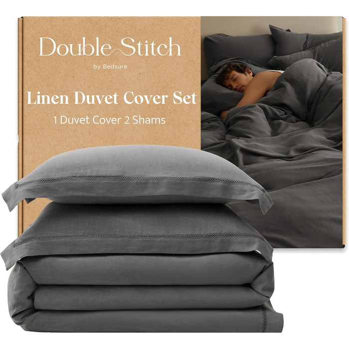 Комплект підковдри Double Stitch by Bedsure Linen Tencel Lyocell, м'який підодіяльник, двоспальний, стійкий, вологонепроникний, ох