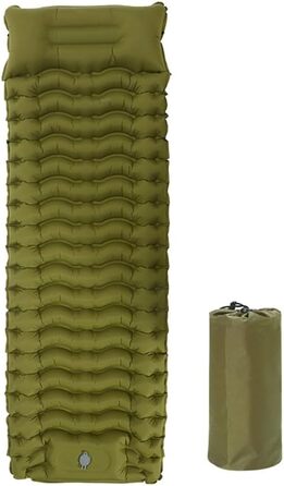 Надувний килимок для кемпінгу - Швидке надування ніг за 20 секунд, 200 x 70 x 10 см, комфортний килимок з картою тіла, зелений